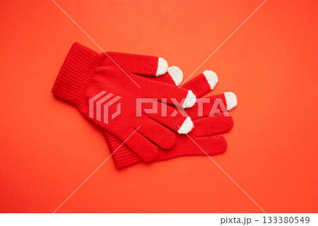 Winter Gloves, Touchscreen Wool Glove, Touch Screen Knitted Mittens, Warm Red Gloves on Red 133380549