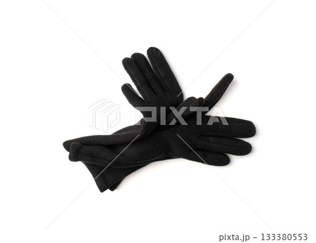 Winter Black Gloves Isolated, Touchscreen Wool Glove, Touch Screen Knitted Mittens 133380553