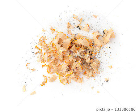 Sharpening pencils isolated. Yellow wooden graphite pencils with erasers, pencil shavings Sharpening pencils isolated. Yellow wooden graphite pencils with erasers, pencil shavings 133380586