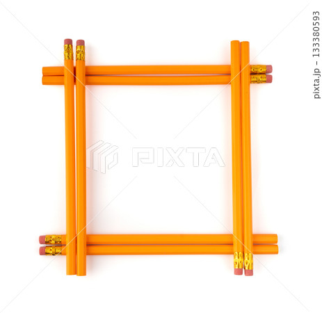 Pencils with a rubber isolated. Unsharpened yellow wooden graphite pencils Pencils with a rubber isolated. Unsharpened yellow wooden graphite pencils 133380593