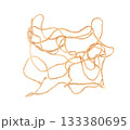Twine rope piece isolated, jute loop fragment, beige packaging cord knots, old natural line cable 133380695