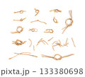 String piece isolated, jute rope fragment, part of packaging cord knots, eco-friendly natural rope 133380698