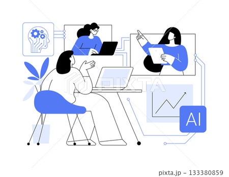 Virtual Office Spaces with AR Integration abstract concept vector illustration. 133380859