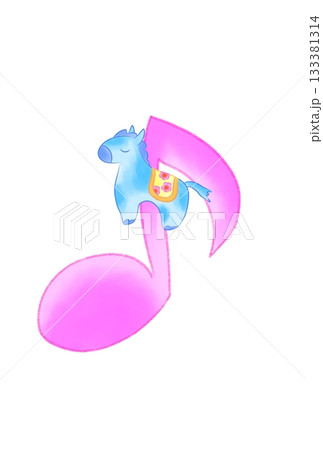 かわいい馬の付いた音符 133381314