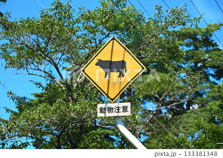 牧場エリアの警告サイン（青森県） 133381348