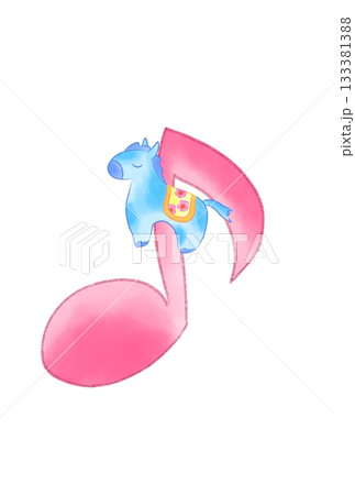 かわいい馬の付いた音符 133381388