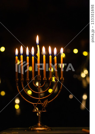 hanukkah Menorah - Candles With Glittering And David Stars 133381698