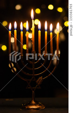 hanukkah Menorah - Candles With Glittering And David Stars hanukkah Menorah - Candles With Glittering And David Stars 133381703