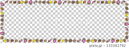 Boarder line Cute Hand Drawn Dessert and Candy Icon 133381792