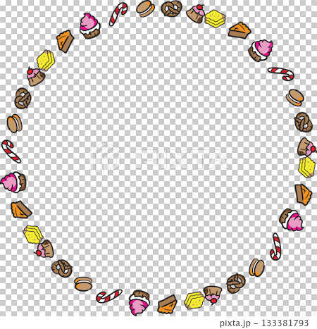 Boarder line Cute Hand Drawn Dessert and Candy Icon 133381793