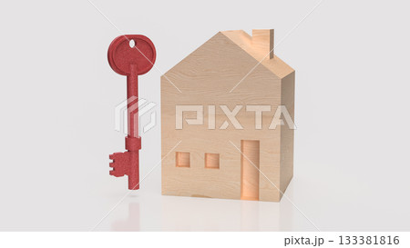 The Real Estate Investment Concept with Wooden House and Key 3d Rendering. 133381816