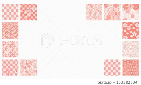 ピンクの和柄パッチワークで縁取られた華やかな和風フレーム背景  ■タグ 133382334