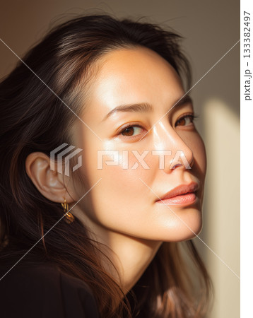 自然光に照らされた美しい女性の横顔｜ナチュラルな素肌と強さを感じるビューティーポートレート 133382497