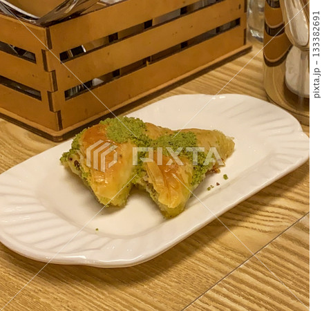 Pistachio Baklava Dessert on Plate Pistachio Baklava Dessert on Plate 133382691