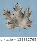 Vintage halftone maple leaf illustration created with black dots on a textured background. Retro botanical vector design element suitable for posters, prints, stickers, and modern graphic artwork. 133382765