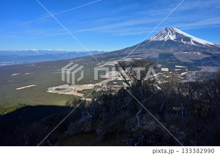愛鷹山塊の越前岳より望む富士山と南アルプス 133382990