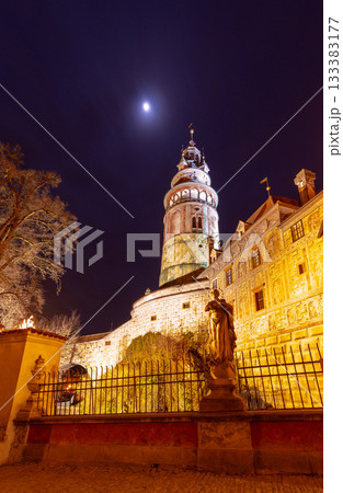 Tower and Statue at Night in Cesky Krumlov Czech Republic Tower and Statue at Night in Cesky Krumlov Czech Republic 133383177