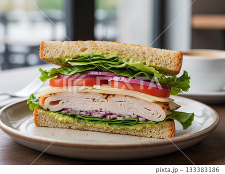 カフェのプレートに盛られたサンドイッチ カフェのプレートに盛られたサンドイッチ 133383186