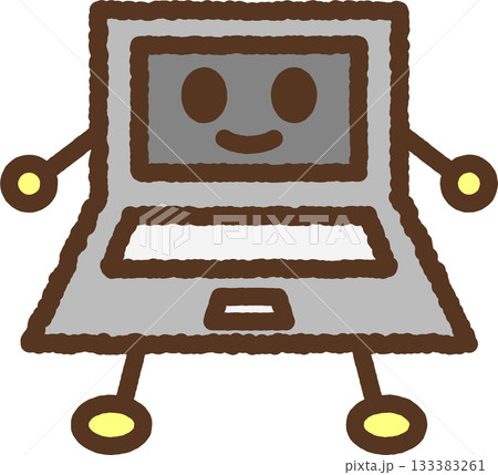手書き風のキャラクター単品アイコンイラスト　ノートパソコン 133383261