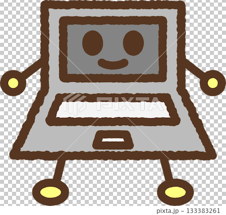 手書き風のキャラクター単品アイコンイラスト　ノートパソコン 133383261