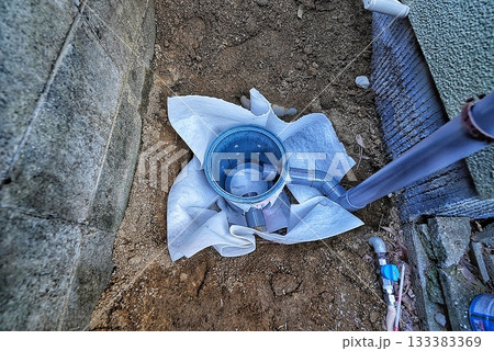 住宅に設置された雨水が浸透するマスの施工状況　 133383369