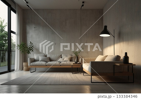 リビングルームの白い部屋 133384346