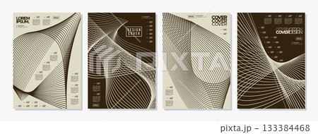 Futuristic sci-fi 80s-90s abstract line cover design set 133384468