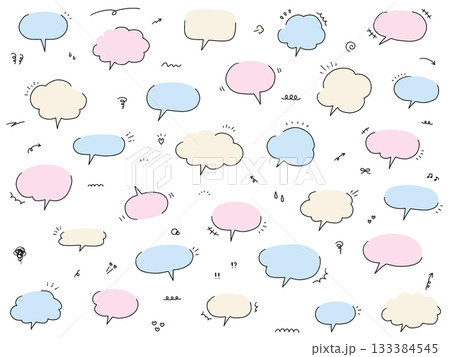 手書き風のシンプルな吹き出しのベクターイラストセット。ふきだし、フレーム、おしゃれ、落書き 133384545