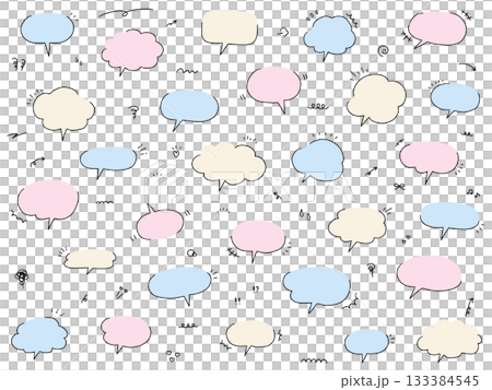 手書き風のシンプルな吹き出しのベクターイラストセット。ふきだし、フレーム、おしゃれ、落書き 133384545