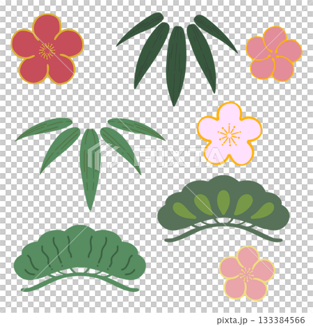 松竹梅のイラスト素材セット 133384566