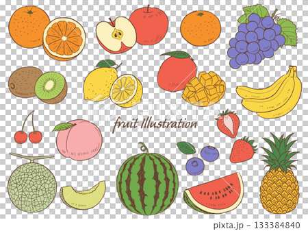 Hand-drawn fruit set, line drawing, color, vector illustration 133384840