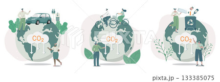 Set of climate change problem concepts. People care about the ecology and the environment. Using clean energy to reduce CO2 emissions. Sustainable Environmental Management. Vector design illustration. Set of climate change problem concepts. People care about the ecology and the environment. Using clean energy to reduce CO2 emissions. Sustainable Environmental Management. Vector design illustration. 133385075