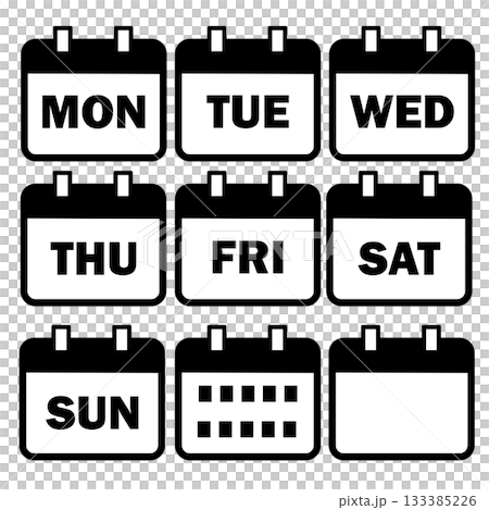 カレンダー曜日、月火水木金土日のベクターアイコンイラストセット 133385226