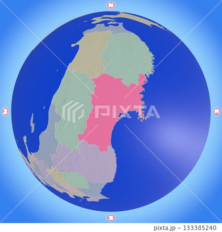 都道府県を色分けした、宮城県のプラネット風地図 都道府県を色分けした、宮城県のプラネット風地図 133385240