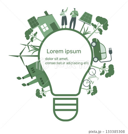 Eco friendly sustainable, Light bulb with green eco energy and climate change problem concepts. Vector design illustration. Eco friendly sustainable, Light bulb with green eco energy and climate change problem concepts. Vector design illustration. 133385308