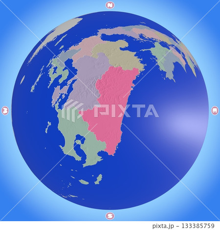 都道府県を色分けした、宮崎県のプラネット風地図 都道府県を色分けした、宮崎県のプラネット風地図 133385759
