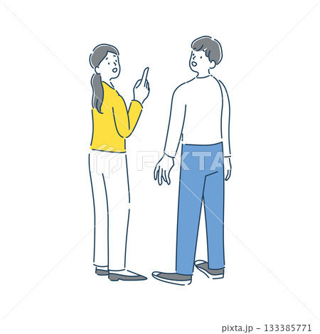 笑顔で会話をしている女性と男性の全身のイラスト素材 133385771