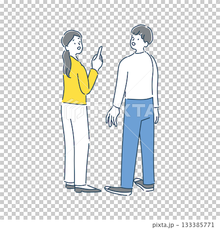 笑顔で会話をしている女性と男性の全身のイラスト素材 133385771