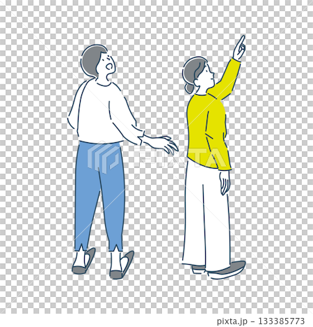 Illustration material of two women smiling and looking up 133385773