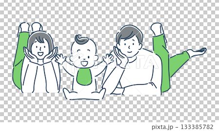 一幅簡單的插圖，描繪了一個笑容燦爛的家庭。 133385782