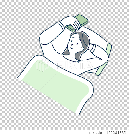 寝る前にスマホを使っている女性のシンプルなイラスト素材 寝る前にスマホを使っている女性のシンプルなイラスト素材 133385785