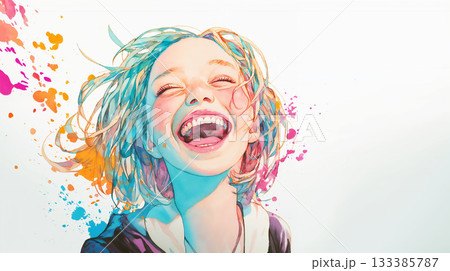 笑う女性の水彩イラスト 133385787