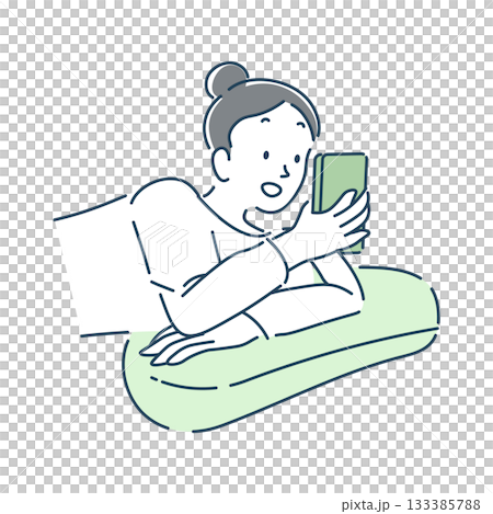 A simple illustration of a woman using a smartphone before going to bed 133385788