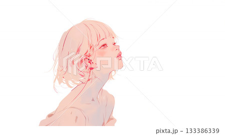 上を見上げる女性の横顔 上を見上げる女性の横顔 133386339