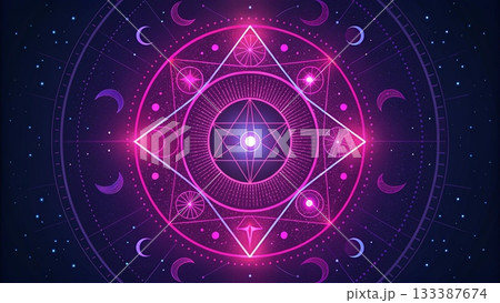 Boho Constellation Print Neon Vector Art Background 133387674