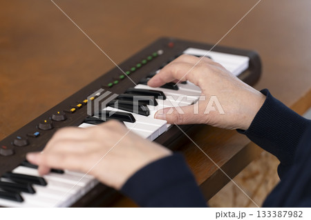 キーボード弾くシニア女性 キーボード弾くシニア女性 133387982