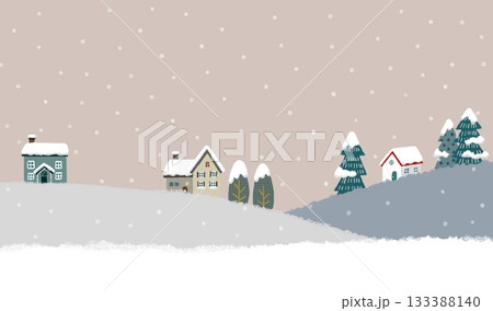 雪が降る冬の北欧の街並み ベージュ背景 雪が降る冬の北欧の街並み ベージュ背景 133388140