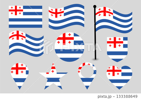 Collection of Adjara Flag Icons in Various Geometric Shapes and Maps 133388649