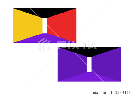 Minimalist Geometric Room Interior Perspective with Doorway and Bright Colors 133389318