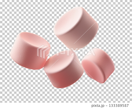 ピンク色のマシュマロが宙に浮いているイラスト 133389587